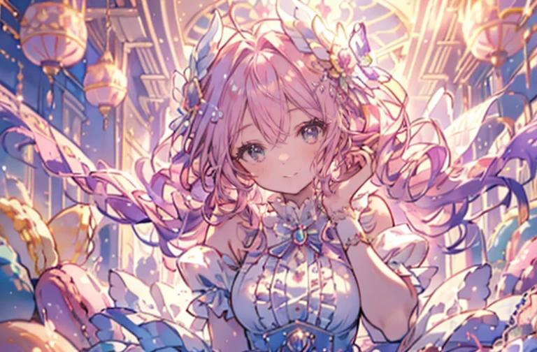 ((exquisite, beautiful, very detailed, masterpiece, high qua lit, confused, High resolution, Full HD, 16k)),((Giant pastel coloured macarons))),(lots of macarons),((floating in the air)),fairy princess,(Happy), (fun), (((smile, laughter:1.3))), (pink ball gown dress:1.5,Macaron motif dress:1.5,Decorated with lace, frills and jewels:1.1,),(bob, wavy hair, pink hair),(purple eyes, Big eyes, Fair skin), slim, soft edge, soft lines, highly saturated colors, bright colors, pastel colour, warm lighting, soft lighting, fantasy, romantic atmosphere, dreamy atmosphere, 