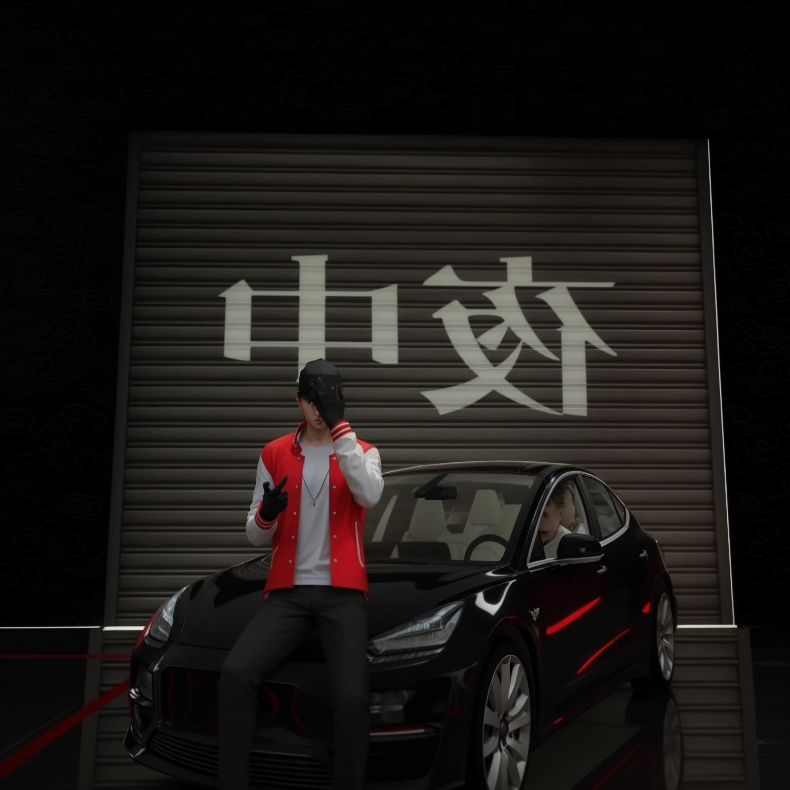 Arafed Mann sitzt auf einem Auto und telefoniert mit dem Handy, gta chinatoInon art style, inspiriert von Zhu Da, auf dem Parkplatz einer Tokioter Bank, in the style of sifu 🔥 😎 🕹️ 👀 :2, Titel-Kanji, artInork in the style of z.In. Zu, overlaid Inith chinese adverts
