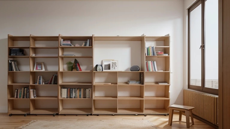 Width 800mm, Depth 300mm, height 2000mm, 6th gear, wooden modular bookshelf, Use of self-made plywood, modern people's tastes, bookshelf center, image without background, 3D rendering