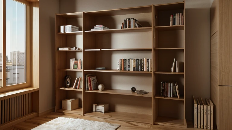 Width 800mm, Depth 300mm, height 2000mm, 6th gear, wooden modular bookshelf, Use of self-made plywood, modern people&#39;s tastes, bookshelf center, image without background, 3D rendering