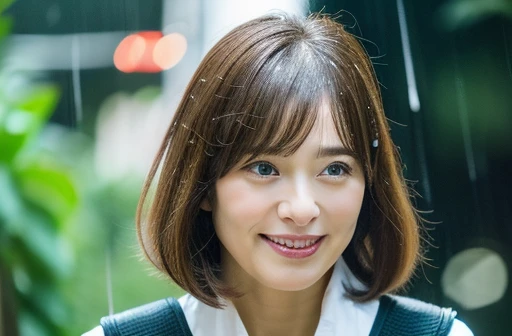 Upper Body 50 years old straight hair Straight hair 明るいBrown Hair Very straight hair まとまったshort hair Personal woman Has bangs Very straight hair まとまりのあるshort hair Brown Hair Straight-haired hair straight hair Brown Hair beautiful hair shiny hair Japan rainy season short hair Water droplets on the hair Heavy Rain downpour (It rained and I got wet, Raindrops, Wet body :1.2) It's raining outside( sharpen ), (Purelos Face_v1:0.7), (8K, highest quality), Unconscious, Open Eyes, High resolution, original, (Flat Color:0.9),(masterpiece:1,2), highest quality, masterpiece, High resolution, original 視聴者の視点, alone, Portrait, Mature Woman Body Set, A slight smile, While staring at this,Natural wrinkles, Wrinkles around the eyes, Surreal, Natural Skin, Natural Hair Color, 真っ赤な唇 紫陽花が咲いている 雨が降っている ストレートのshort hair 明るいBrown Hair