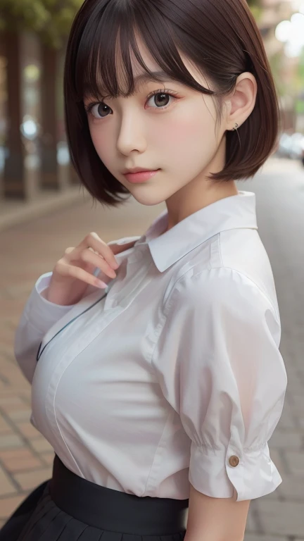 ((SFW: 1.4)), ((Detailed face, Professional photography)), ((SFW, blouse, skirt, From behind, 1 girl)), Ultra-high resolution, (Realistic: 1.4), RAW Photos, highest quality, (PhotoRealistic Stick), concentrated, Soft Light, (()), ((Japanese)), (( (Young Face))), (surface), (Depth of written boundary), masterpiece, (Realistic), woman, bangs, ((1 girl))