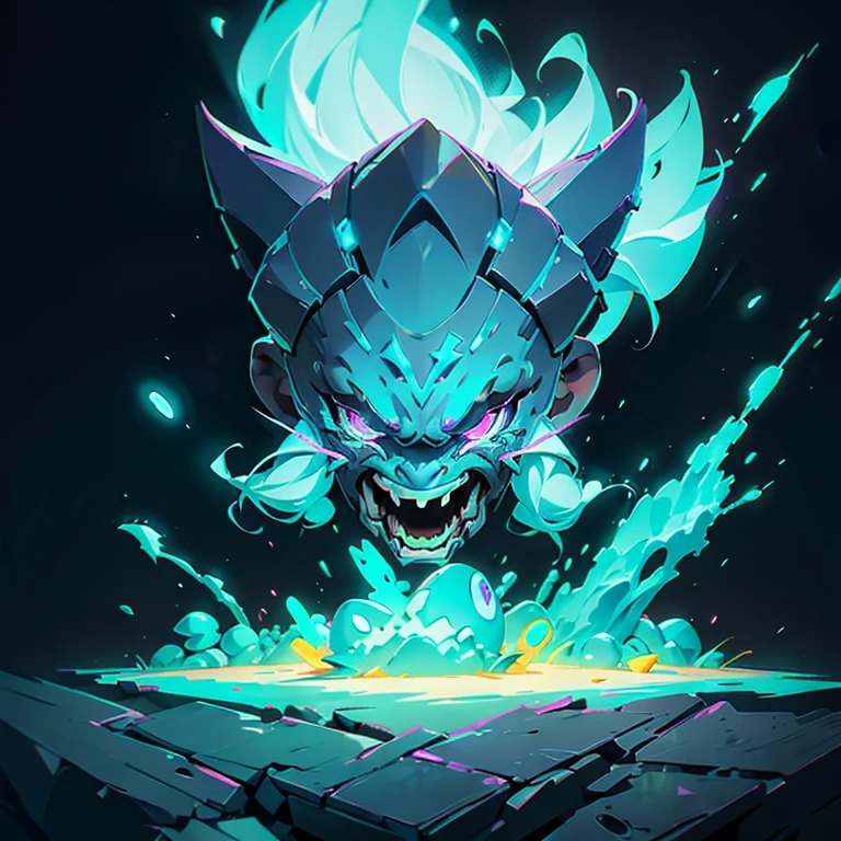warrior, slimes, league of legends splashart, dark street, pulsing energy, ability image, avatar image ((Trigger studio style, graffiti art, rock punk, cubo neon colors))), 5:2