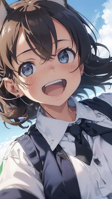 {(ultra realistic photo graphic style:1.4)}, {(1girl florating in the sky at an altitude of 10000m:1.2), (out of focus background:1.4)}, {1girl, 18yo, beasts_ears, beasta_tail}, (strike witches:1.2)}, {(cheerful:1.4), (candid shot)}