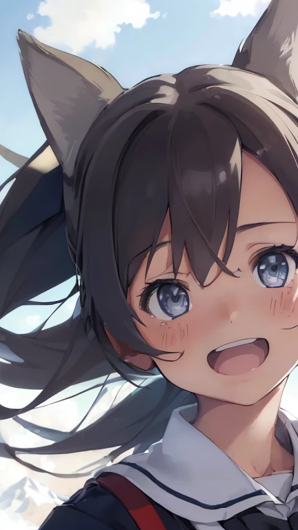 {(ultra realistic photo graphic style:1.4)}, {(1girl florating in the sky at an altitude of 10000m:1.2), (out of focus background:1.4)}, {1girl, 18yo, beasts_ears, beasta_tail}, (strike witches:1.2)}, {(cheerful:1.4), (candid shot)}