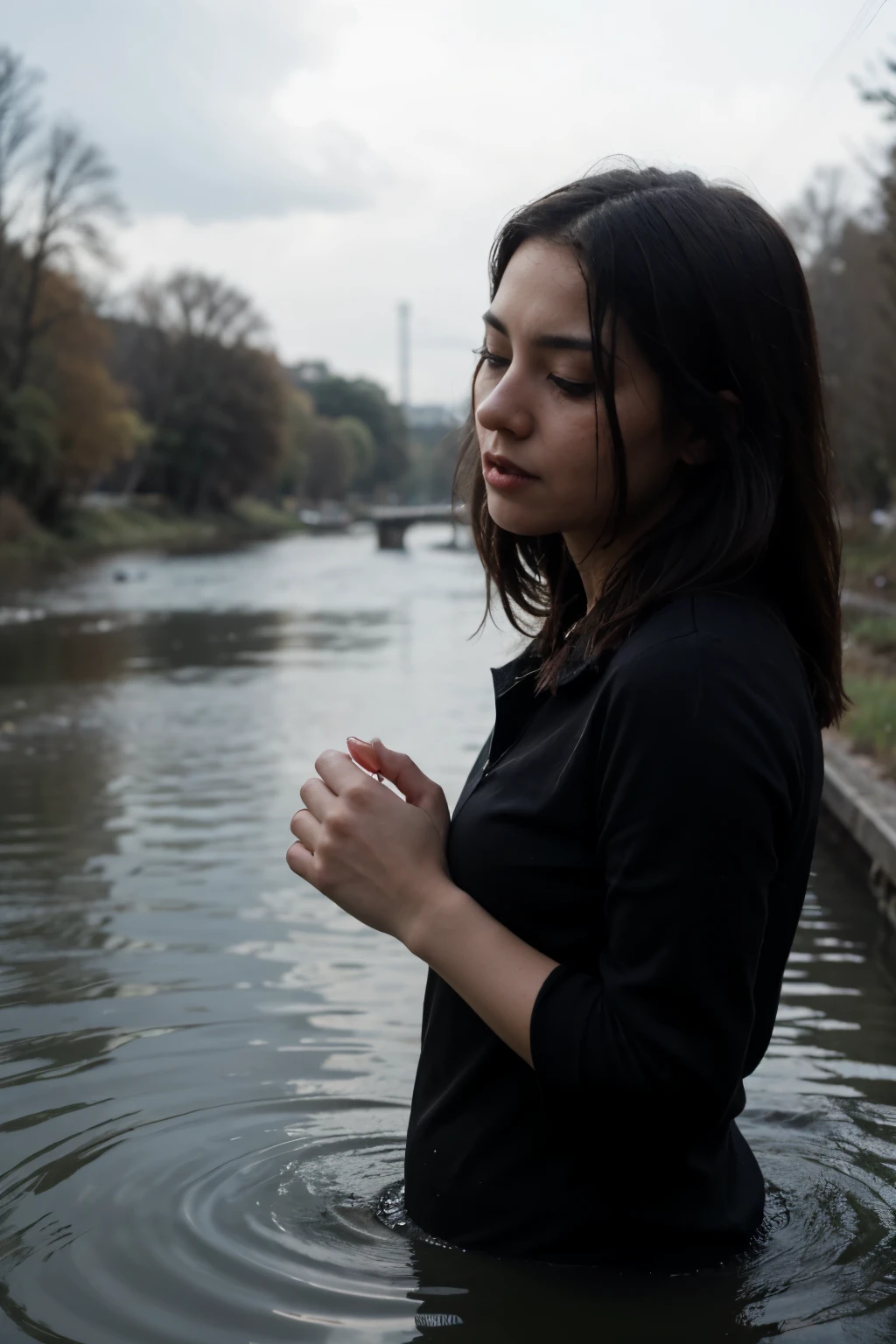 No need of any face a broken heart which is dropping in a river type water and the background is very dark and as the as its like horrible and broken