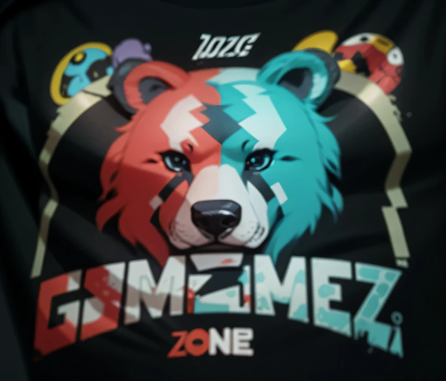 tshirt desing , un primer plano de una camisa negra con un oso, juego logo, grime, sorprendido, by Juan Gimenez, by Menez, juegor themed, riot juegos, oficial, oso pardo, juego, tkmiz, sin gradientes, juan gimenez, genzoman, juegos, juego aesthetic, for aaa juego, juegoshow, juego icon