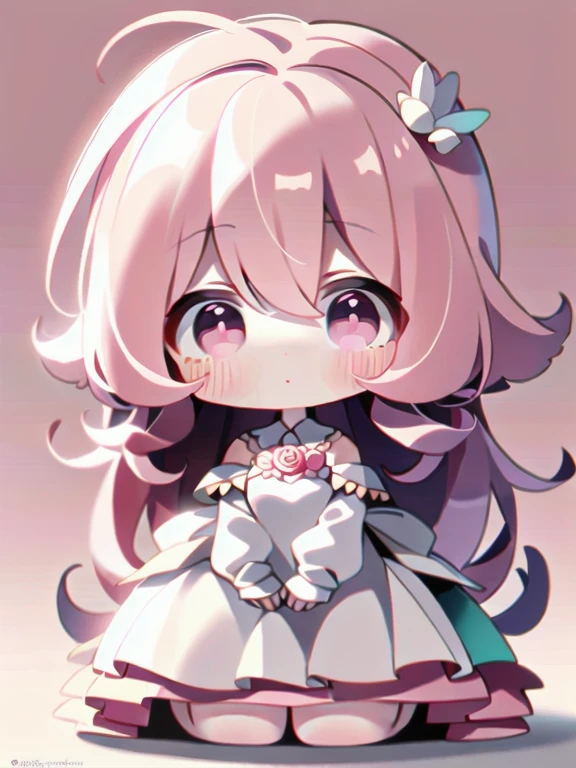 daughter,Comfortable,Chibi,Delicate Hair,Pink Hair,Full Body Lesbian,masterpiece,Gorgeous dress ,Graduation Dress,Simple Background,masterpiece,8k,super high quality