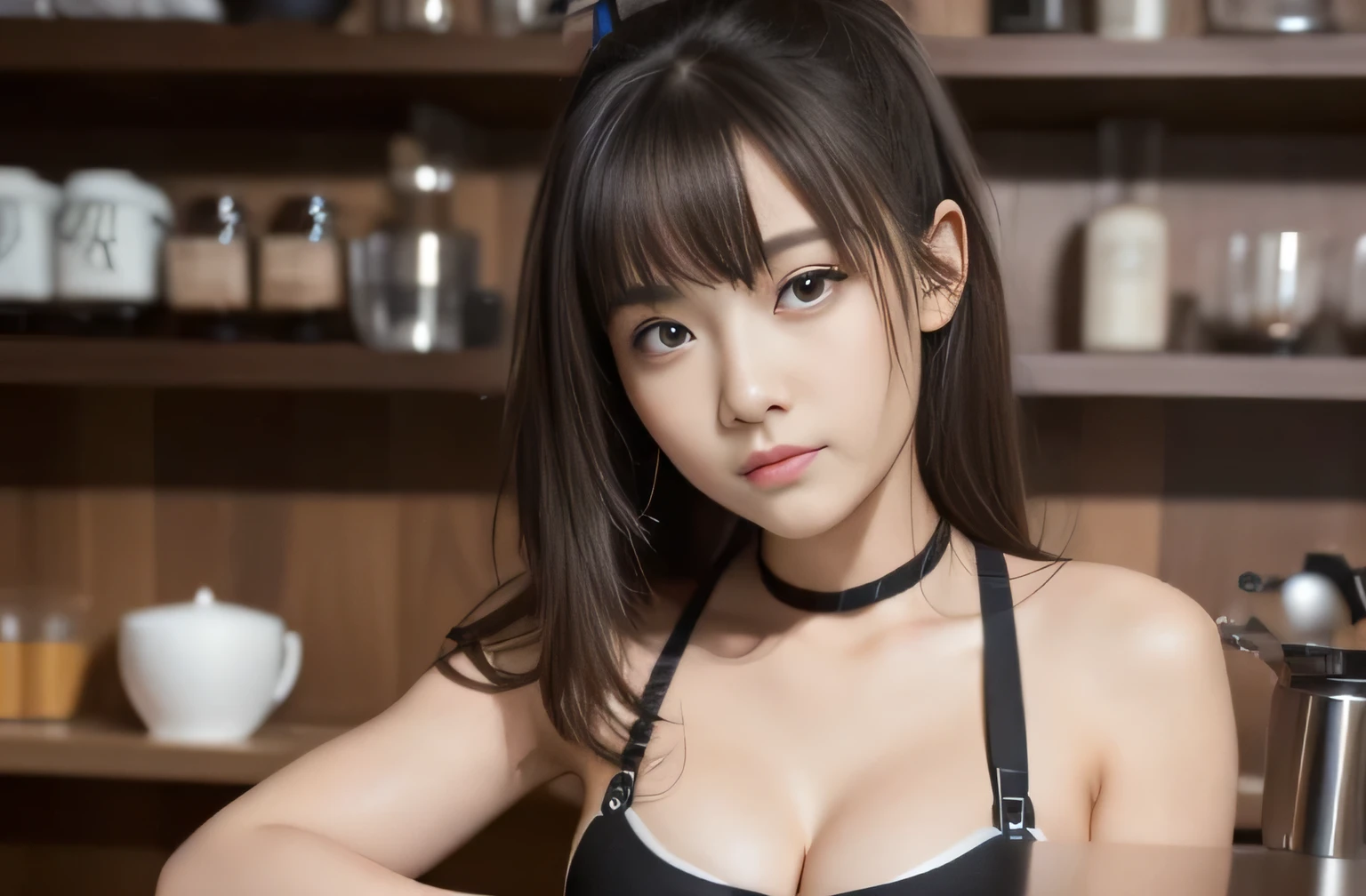 (Browsing Caution:1.4),
One Girl, cute face, with round face, -faceace, (Cubby:0.9), Medium Hair, a small face, Big Breasts,Cleavage、 18-year-old, (Girl looking younger:1.1),
Breaking HA,
Feeling good, Feeling happy,
Grin, (cute :1.3), (Barista:1.3), (Bartender Costume:1.3),
(Dynamic Angle, Dynamic pose:1.1), (Random pose, Land Angle:1.1),
break,
Tabletop, highest quality, 8k, detailed, detailed face and skin, High Resolution, Perfect Anatomy, Physically Based Rendering, Realistic, Symmetrical clear eyes, Well-groomed face,