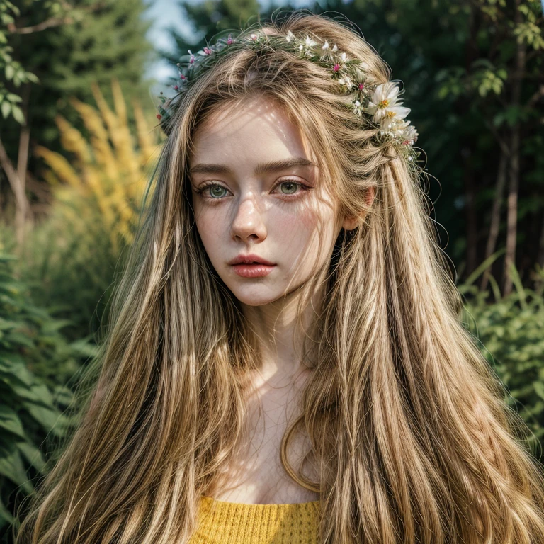 style girl with long hair and flowers in her hair.UHD, masterpiece, super detail, best quality, highres, 16k, HD