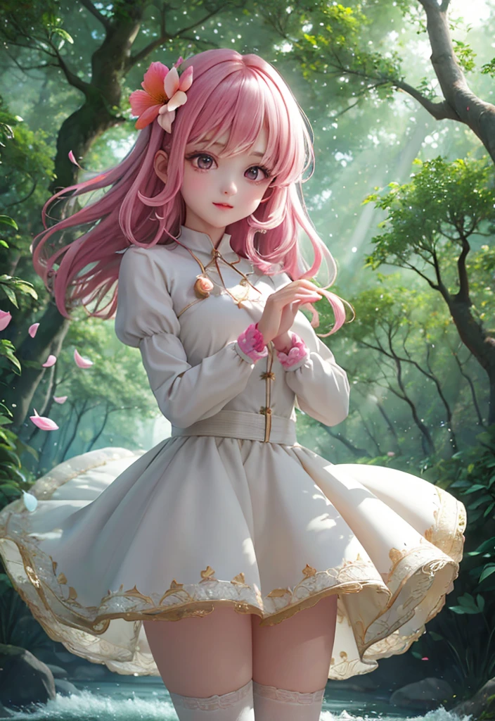 girl in a forest with floating flowers, river, puffy, puffy cheeks, cute,
vibrant colors, colorful art style,
soft lighting, soft shadows, detailed textures, dynamic lighting,
nice hands, perfect hands,