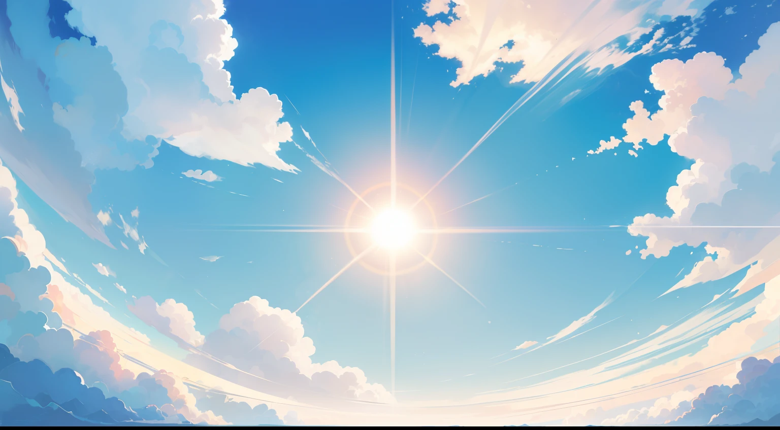 cielo azul, ((sol deslumbrante en el cielo:1.4)), summer day, only the sun and the sky appear in the image, extreme low angle from the ground up,8k、maximum quality, realista,