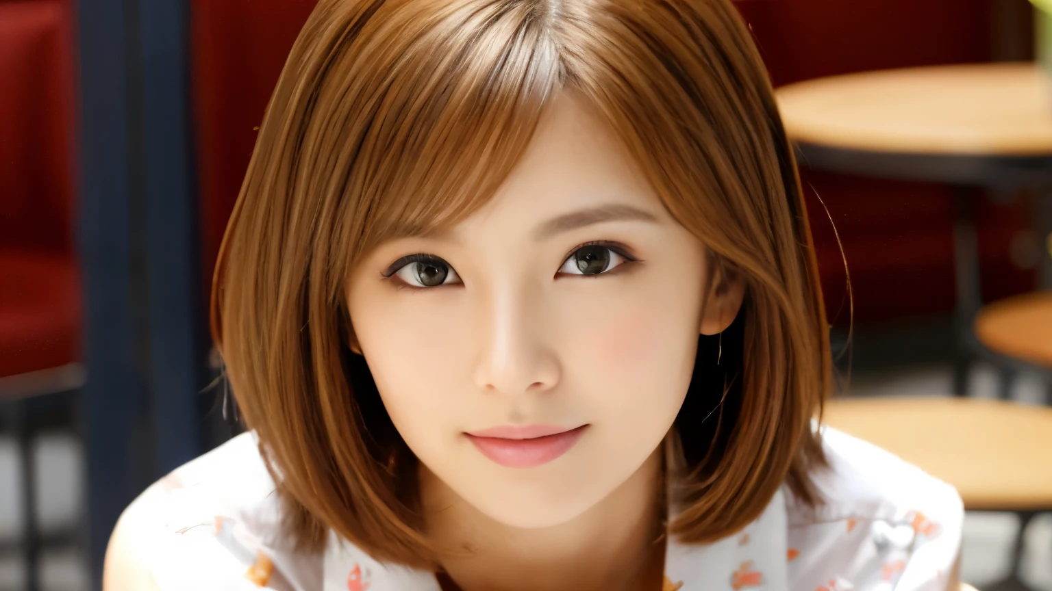 Best quality, 8k, ,Masterpiece :1.3)), facing viewer,((full body1.2)) ,pretty woman, wide shot ,1girl, , selfie , , Hair salon, brown hair , bangs,ultra-detailed face, highly detailed lips, detailed eyes, double eyelid