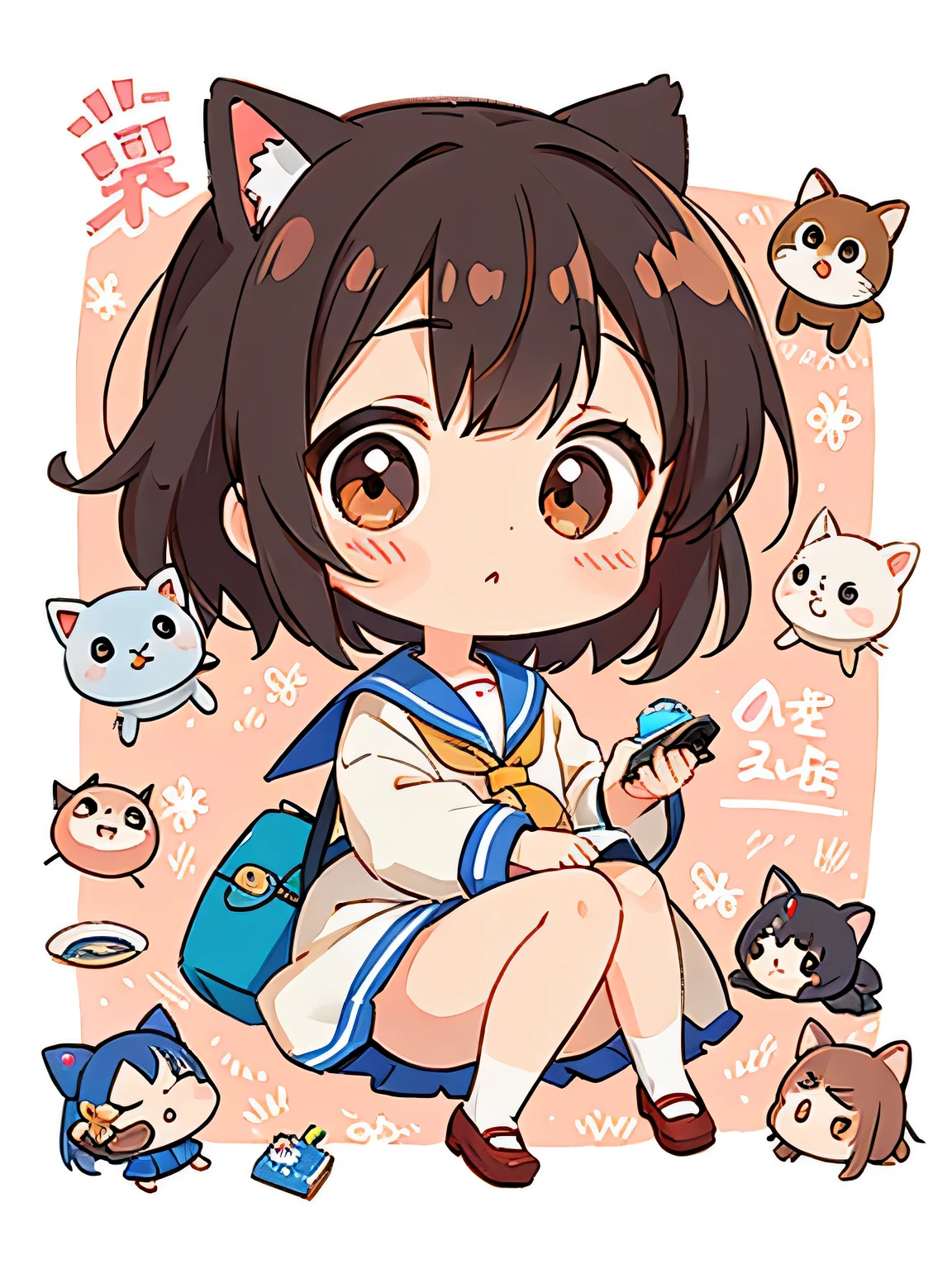 Machiko Satonaka style, Kawaii Design, most beautiful girl ever、Chibi, (((Lots of friends)))、Sailor suit