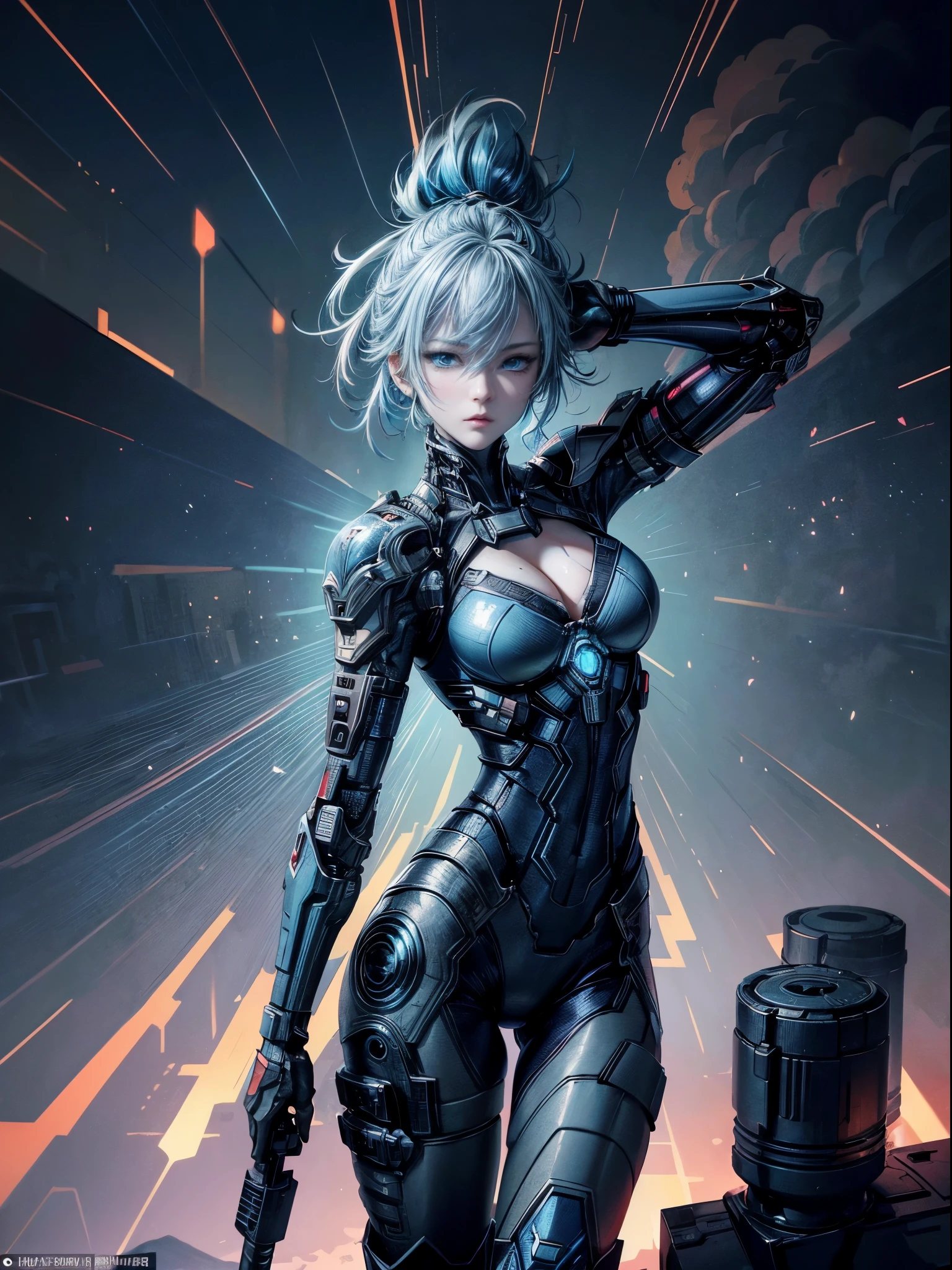 A woman in a futuristic suit holding a gun - SeaArt AI