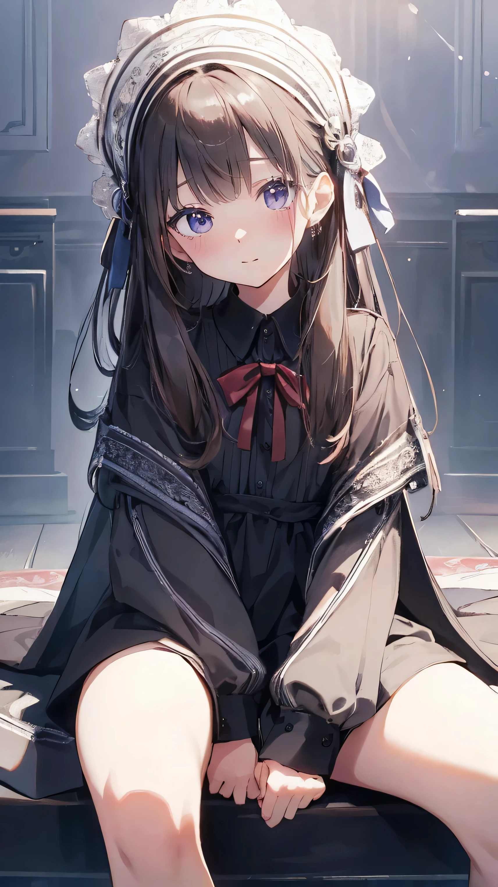 Masterpiece、Highest quality、highest quality、(((Lori)))、 ((Petite))、Shiny hair quality、Small face、Sitting、Super detailed, beautiful, wide eyes、Ultra-detailed, clear and beautiful faces、(cute illustration:1.2), High-resolution, ultra-detailed, best quality, embarrassed