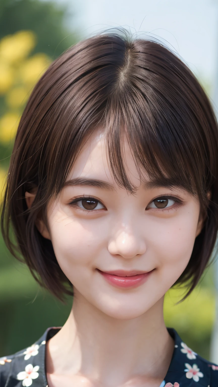 215 Short Hair, 20-year-old woman, A kind smile, Floral