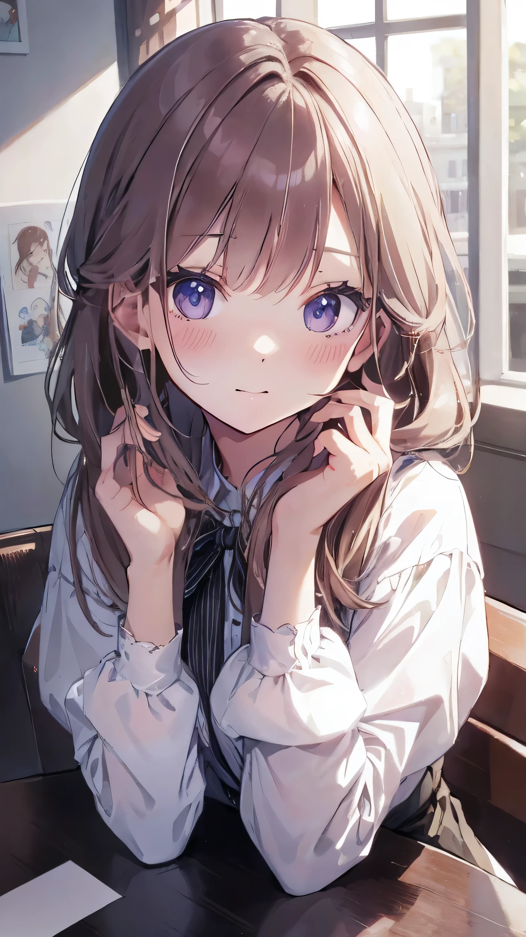 Masterpiece、Highest quality、highest quality、(((Lori)))、 ((Petite))、Shiny hair quality、Small face、Sitting、Super detailed, beautiful, wide eyes、Ultra-detailed, clear and beautiful faces、(cute illustration:1.2), High-resolution, ultra-detailed, best quality, embarrassed