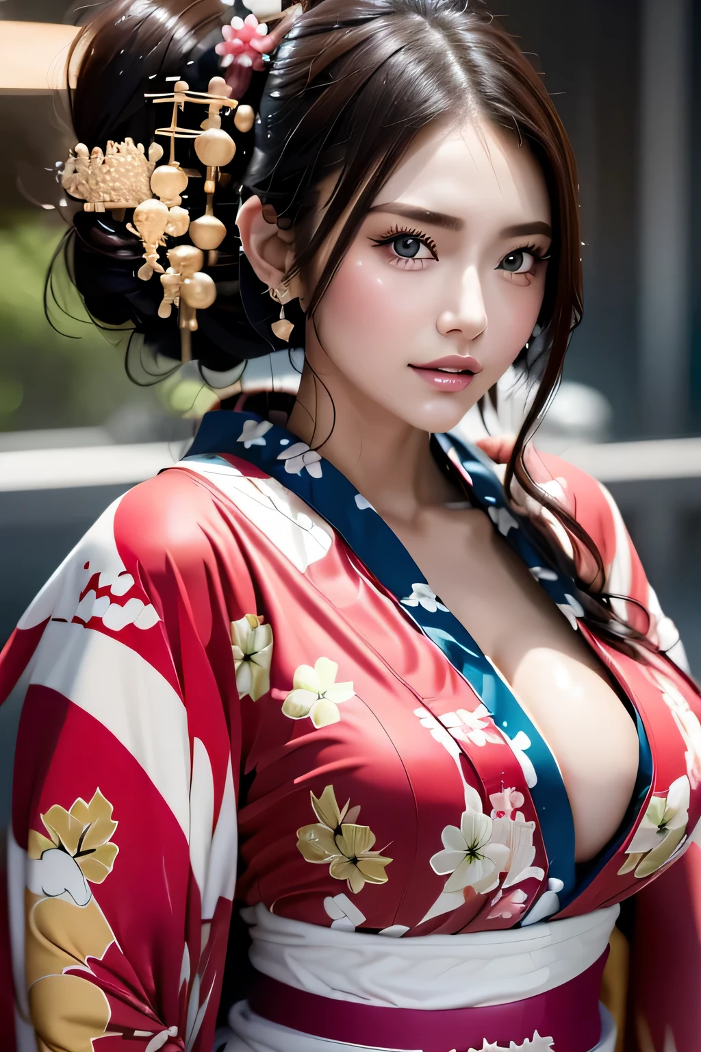 (((Gorgeous courtesan kimono:1.7))),(Beautiful mature woman in a noble courtesan kimono),(((Flashy and extravagant courtesan attire:1.3))),(Glamorous Jar)(Gorgeous floral hair ornament),Gorgeous floral braided top knot,(Very delicate and beautiful hair,),(((Accentuate larger breasts:1.3))),Fireworks shooting up into the sky against the backdrop of the riverbank at night.、Cute round face,Detailed garment features,Detailed hair features,Detailed facial features,Looking at the camera,(Dynamic Angle),(Dynamic and sexy pose),Cinematic Light,(Ultra-high resolution output images,Written boundary depth,Intricate details,Light and shadow contrast、The subject appears three-dimensional,) ,Single-lens reflex camera, (Realistic:1.3),(8K quality,Anatomically correct facial structure,),(SeaArt 2 Mode:1.3),(Picture Mode Ultra HD,)