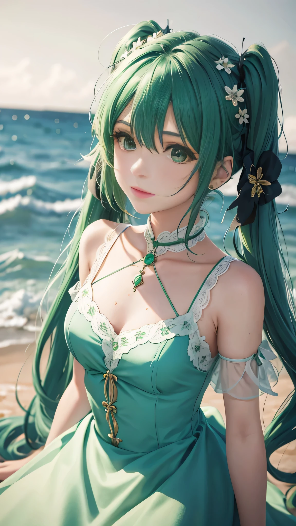 butt), (bedroom), (Sexy Girls), masterpiece, best quality, 1 girl, Bangs, blush, Chest, clavicle, Eyebrows visible through hair, (Gradient green hair), Jewelry, Long hair, Looking at the audience, Bright Eyes, ring, (solitary), illustration, fashionable, miss, Strike a pose, background, element, confident, Express, Accessories, majestic, striking, key point, Dynamic poses, ((plump)), (Fishnet stockings))Woman in transparent dress,Viewer,(((Full breasts, Keeley University))),Slim waist,(Navel exposed,Bare waist), Long hair, extreme detailed details, Detailed fantasy art, Stunning character art, Beautiful and exquisite character art, Beautiful transparent dress, Very detailed, Large Breasts,饱满Chest,Golden ratio figure,Perfect body,Ultra wide-angle shooting,Full body shot,Body close-up,Full body shot,Wearing a pleated tulle skirt,柔和动漫illustration, 柔和的深色background,Fujifilm XT3 Clear focus, f 5.6, High Detail, Clear focus, Dramatic, (Wearing openwork clothing), (Looking at the audience:1.8), (Natural light), (Tempting)translucent, Good velvet quality, Compared, Divine Light,, Silver hair, 天空background, Absolute Strength,Female angels,Girl in sexy silk,,Large Breasts,饱满Chest,Golden ratio figure,Perfect body,Ultra wide-angle shooting,Full body shot,Body close-up,Full body shot, Wearing a tulle dress, Model shooting style, Large Breasts,饱满Chest,Golden ratio figure,Perfect body,(Extremely detailed CG 8k wallpaper unit), The most beautiful artistic photos in the world, , 8K Ultra HD, ) on the beach,Lazy gesture,Charming and seductive expression,best quality,masterpiece,Ultra-high resolution,(Practical:1.4),original photo,Ultra-high resolution
