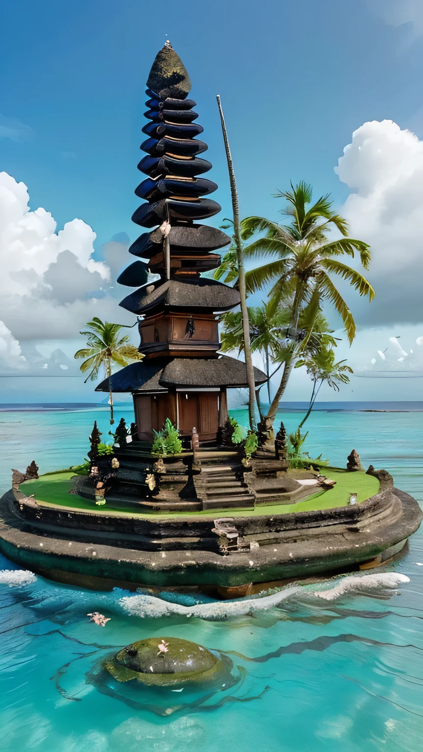 create an island of Bali that looks like heaven that has come down to earth, very enchanting and coconut trees that are beautiful to the eye