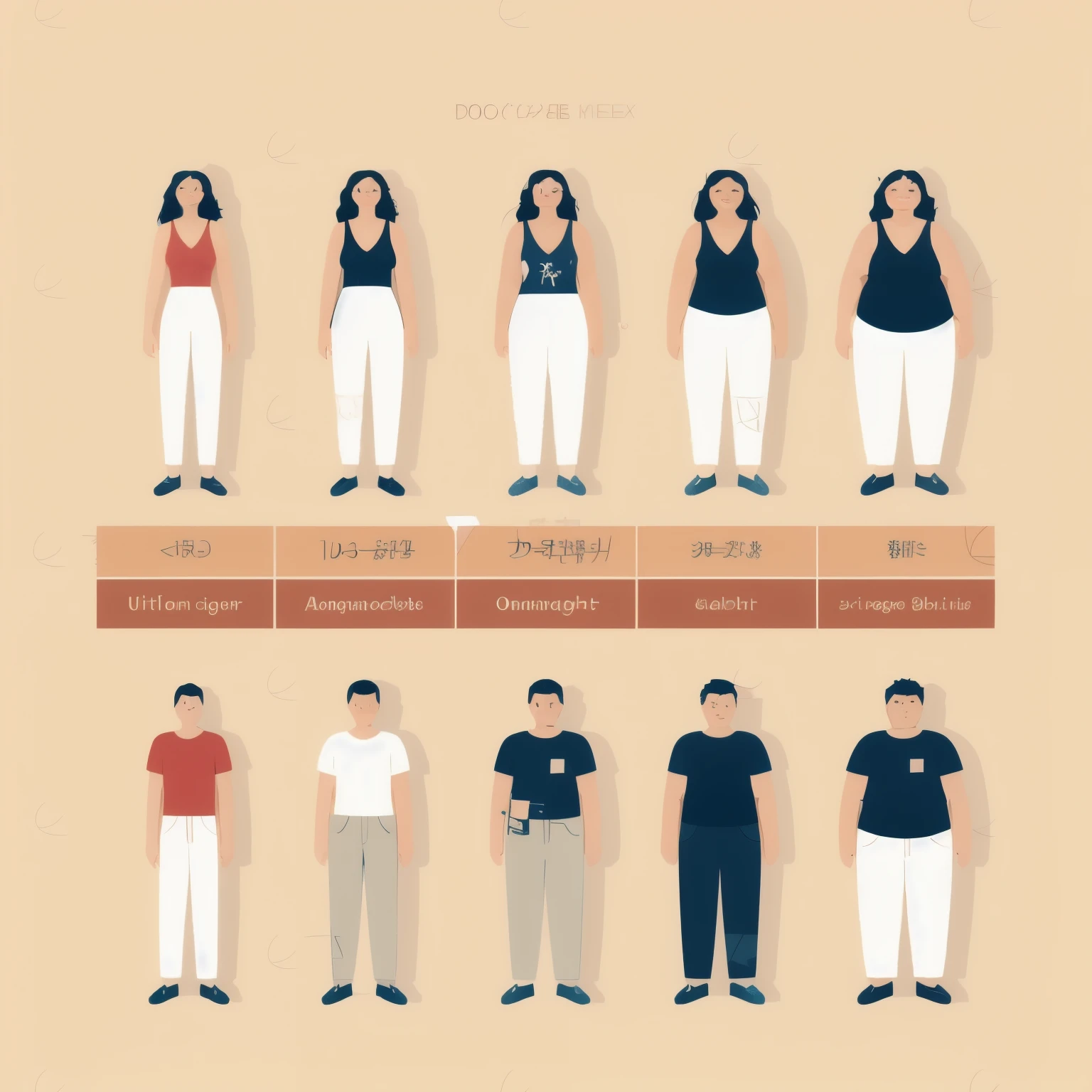 (high quality,ultra-detailed:1.2),CG,woman with varying degrees of obesity,flat illustration style
