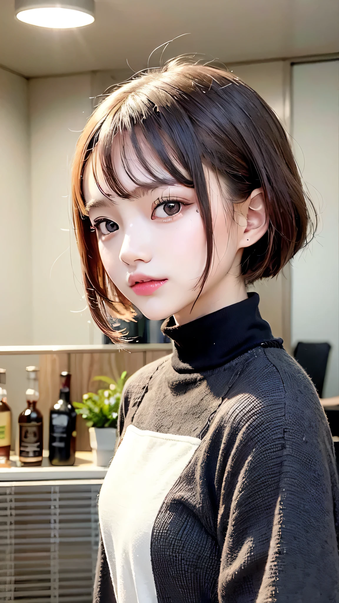 highest quality, masterpiece, Kirie Light Mash, alone, One girl, Iris, in white turtleneck shirt, (Little: 0.6), Bright redhead, Stickers, Emoji, cute, White Background, ((Make a dish))
