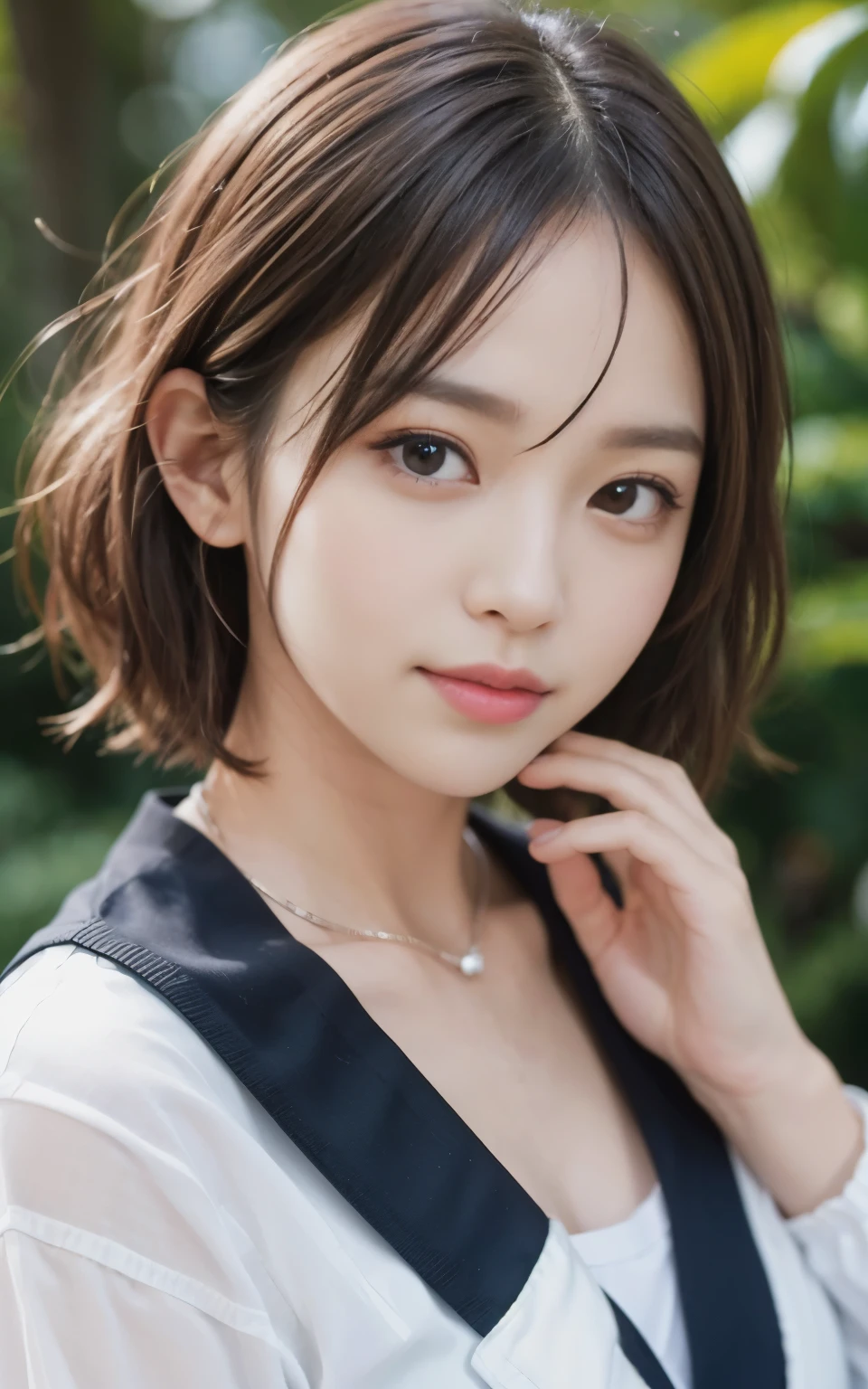 Cute 21 year old Japanese、University、School、campus、Super detailed face、Pay attention to the details、double eyelid、Beautiful thin nose、Sharp focus:1.2、Beautiful woman:1.4、(Light brown hair,short hair、),Pure white skin、highest quality、masterpiece、Ultra-high resolution、(Photorealistic:1.4)、Highly detailed and professional lighting、nice smile、Please show me your whole body、colorful coat、