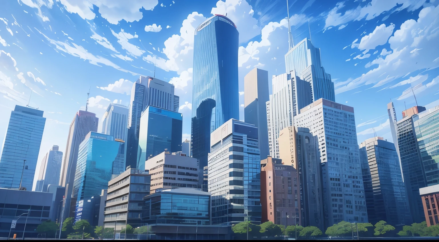 city, buildings, sky, anime, background