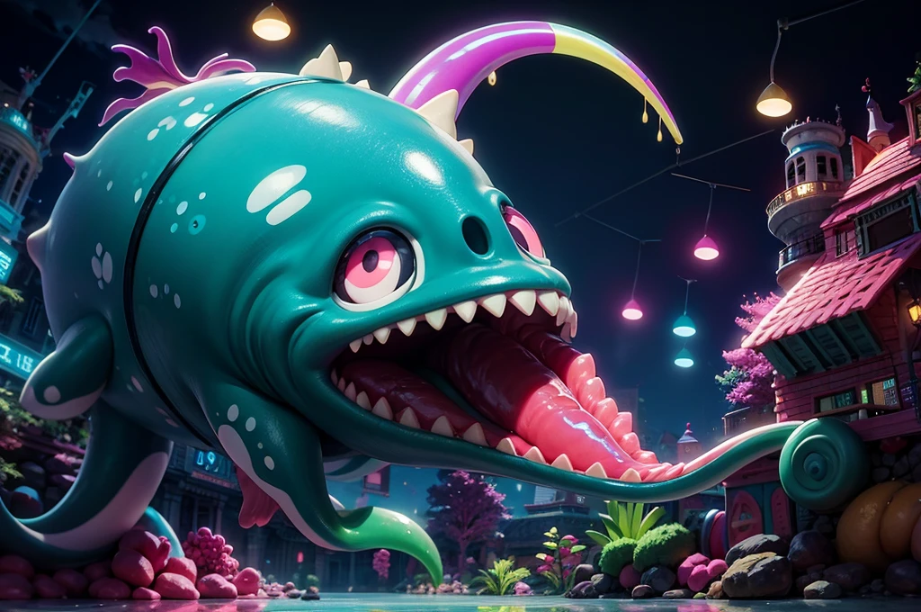 splatoon kids are fighting a giant eel monster,very fun,using various gadgets,colorful,deepsea stage,beautiful lighting, volumetric lighting, dynamic pose, sharp,