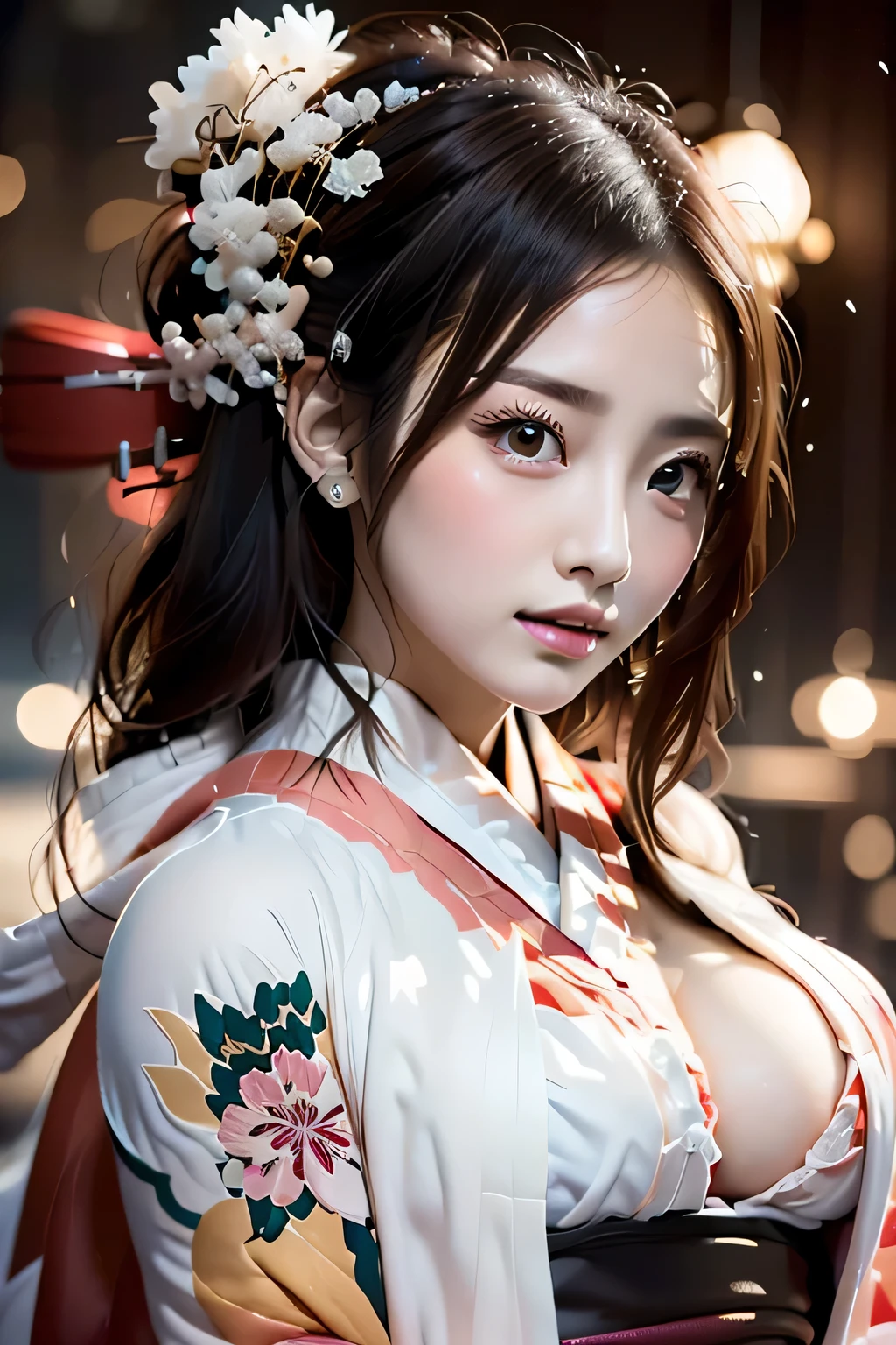 (((Gorgeous courtesan kimono:1.7))),(Beautiful mature woman in a noble courtesan kimono),(((Flashy and extravagant courtesan attire:1.3))),(Glamorous Jar)(Gorgeous floral hair ornament),Gorgeous floral braided top knot,(Very delicate and beautiful hair,),(((Accentuate larger breasts:1.3))),Fireworks shooting up into the sky against the backdrop of the riverbank at night.、Cute round face,Detailed garment features,Detailed hair features,Detailed facial features,Looking at the camera,(Dynamic Angle),(Dynamic and sexy pose),Cinematic Light,(Ultra-high resolution output images,Written boundary depth,Intricate details,Light and shadow contrast、The subject appears three-dimensional,) ,Single-lens reflex camera, (Realistic:1.3),(8K quality,Anatomically correct facial structure,),(SeaArt 2 Mode:1.3),(Picture Mode Ultra HD,)