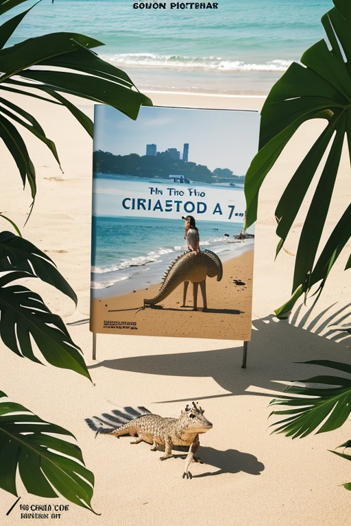 Please, design a cover for a book on the topic "Crocodile on the beach" (first book in the series). Author: Elizabeth Peters Title: "Crocodile on the beach" Genre: A detective novel about comfort。To design the cover of a detective novel, the author and name must be indicated on the cover