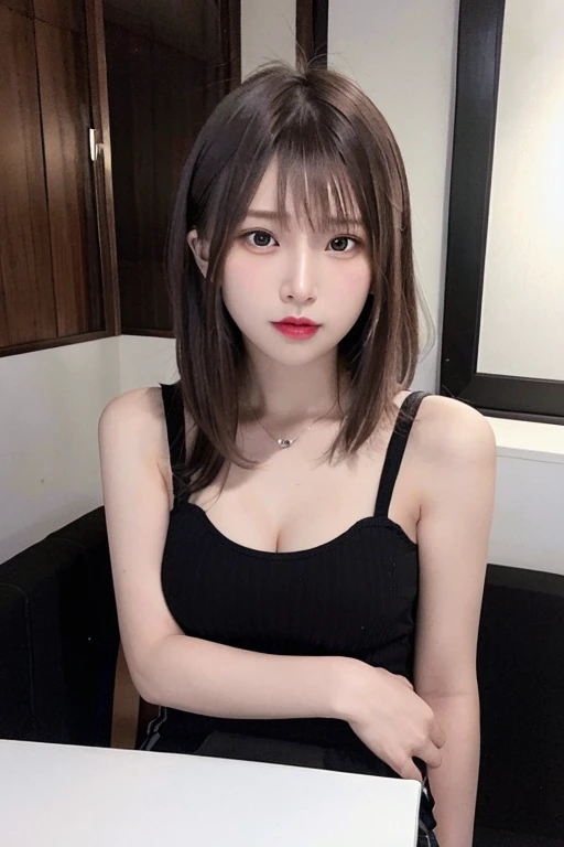 (8k、Raw photo、highest quality、masterpiece:1.2)、(Realistic、Photorealistic:1.37)、One Girl、Only 16、cute、Adorable、(A shy smile:0.4)、(solo)、Detailed face、Oval Face、Narrow, almond-shaped eyes、Brown short hair、Slender、Medium chest、Elevation、Tilt your head、Small Head、Teenage Girls、indoor、Unlit room、darkroom、Dark Room