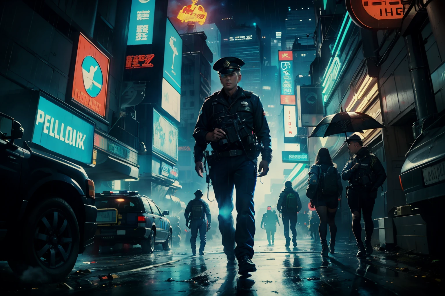 ((highest quality)), ((masterpiece)), (be familiar with), (High definition), (Accurate), (Realistic), (Cinematic), (Best Shadow), (Low contrast), (8K), Perfect Face, ((SYD MEAD style)), manga、mangaデザイン、Storyboard、Frame division、(Two police officers from the Metropolitan Police Department)、((A middle-aged inspector and a young constable))、Face to face、She wasn't the girl I was looking for.、(Glittering neon signs)、congestion, congestion, Decadent Future City, NEO TOKYO, A.D.2051, (steam:1.2), It's raining white, evening,