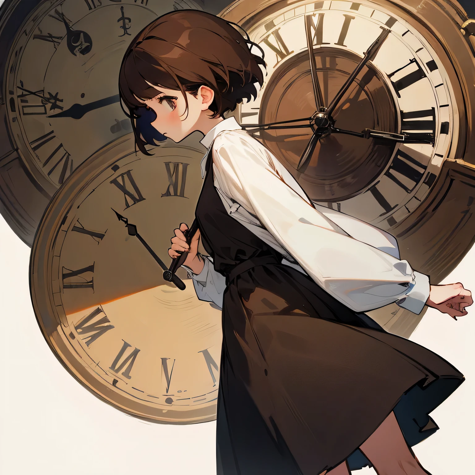 girl、Brown Hair、short hair、clock