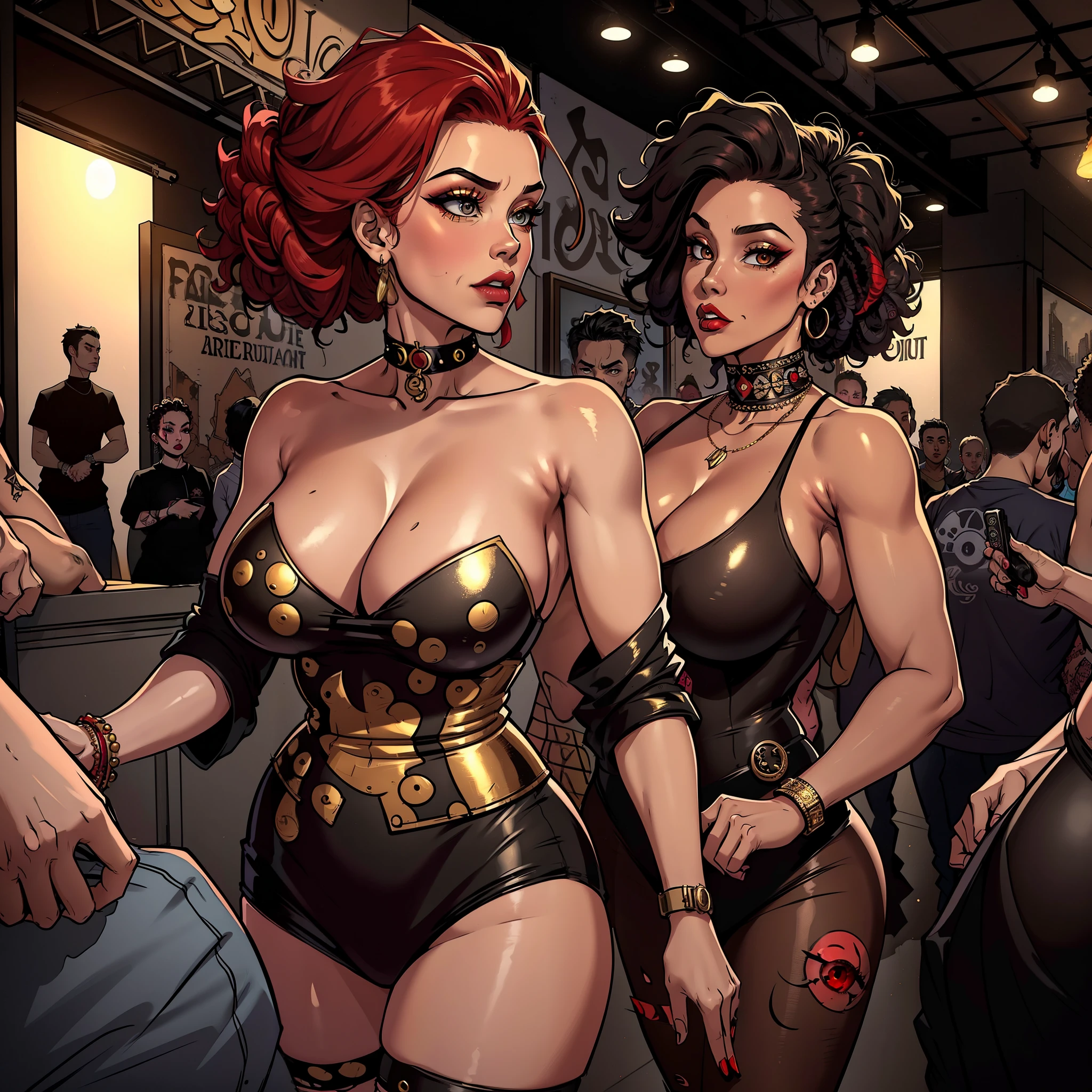 (masterpiece:1.2, best quality), (real picture, intricate details), (1lady, solo, curvy upper body, big ) The clothes are red and gold ar:avant-garde,avant-garde,Experiment with appearance:curlies,Dramatic makeup,Unconventional fashion choice behavior:rebelliousness、non-conformist、Provocation location:demon eyes,urban art district、Underground music venues Hobbies:Particiwpation in punk shows、creating mixed media art、Try different subcultural values:individuality、Realiy、Creative expression of inspiration:goth artmusic、Counterculture icons,Avant-garde art movement character traits:boldness、boldness、act outside the box
