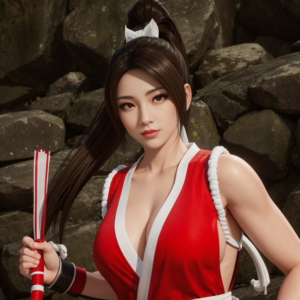 Mai Shiranui, (melhor qualidade,ultra-detalhado),(Realista:1.37), rosto bonito e detalhado, Textura ultrarrealista, rosto delicado, athletic body, cores vivas. High definition, 8k