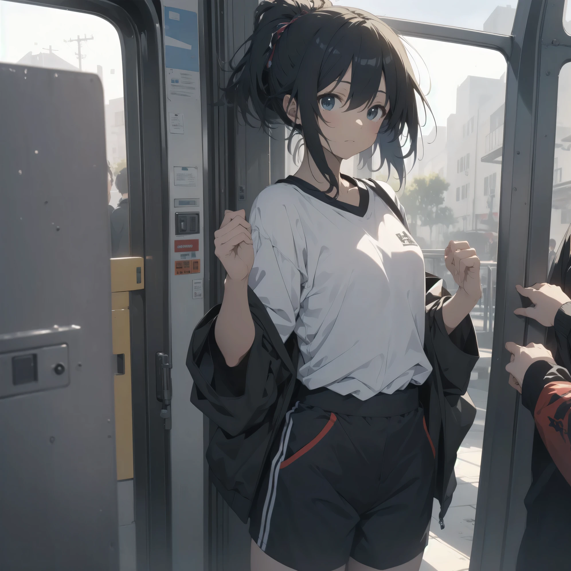 ultra-absurdres-Top quality by artist God, ultra-detailed, high resolution, anime moe artstyle, best anime 8k konachan wallpaper, pixiv contest winner,pool:2810, perfect anatomy,break, 1girl, (Please draw a girl walking to home alone. )break,(Solo,little female, -yeld:1.Full limbs, complete fingers, (very short hair), ponytail, flat chest, , small butt, small black eyes, beautiful detailed eyes, well-proportioned iris and pupils, expressive eyes, highres detailed hair, soft expression, school_gym uniform, official_alternate_costume,gym short shorts,(Detailed Lighting), (Detailed background),solo_focus, in the School commute route. break,super detailed skin, Best cinematic lighting powered by famous artist, 8k,beauty illustration,photoshop_(medium),very aesthetic,break,((artist:chihuri )), artist:bolze ,artist:oyari_ashito ,artist:kantoku ,