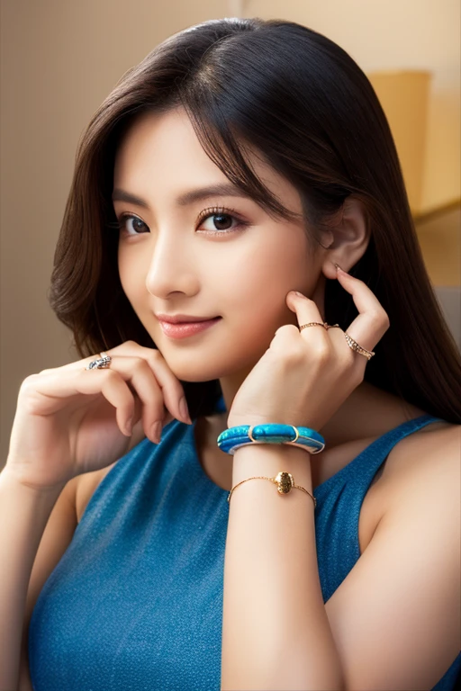 A model woman showing off her bracelet