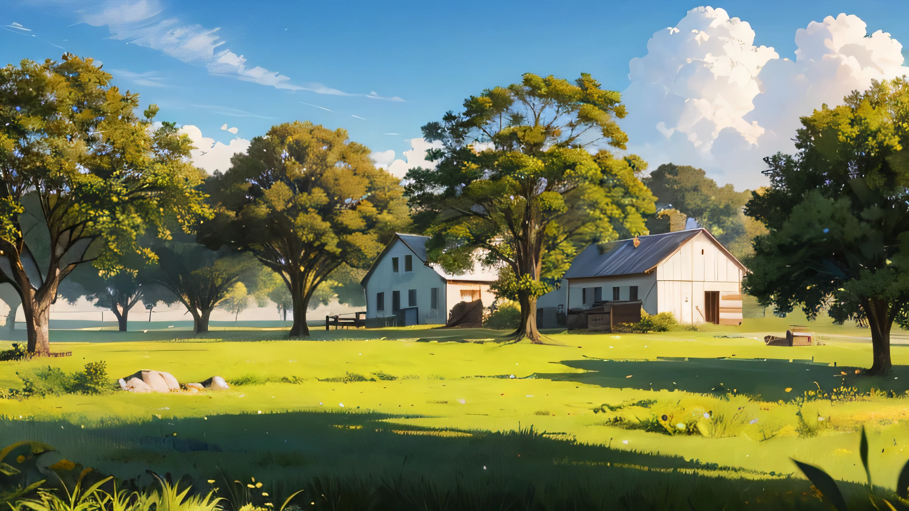 ((melhor qualidade)), (detalhado), farm with many trees, grass in the 