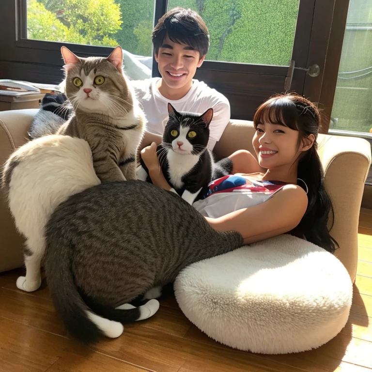 Humans smile、Real cats relaxing