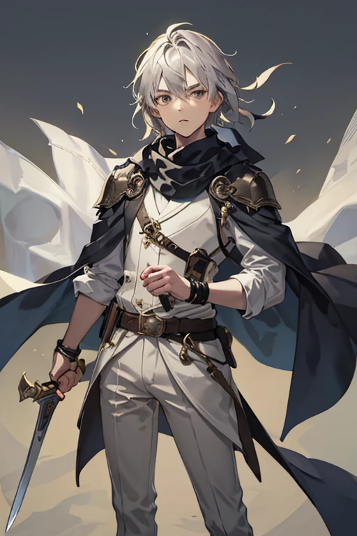 children men、10 years old、He stares at the silver sword he is holding.、Larger image、Masterpiece