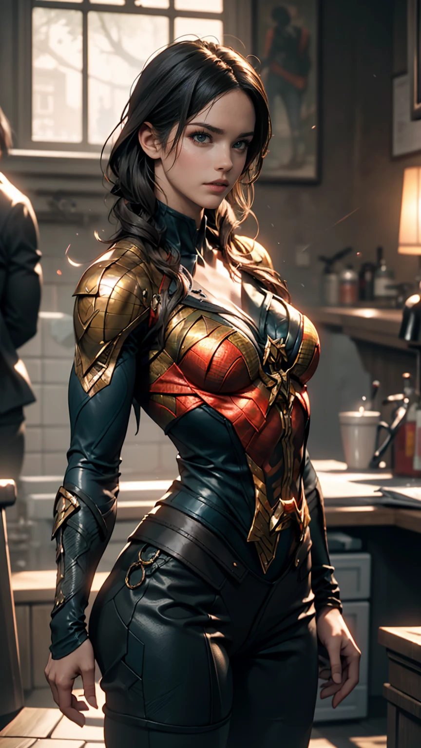 (solo),wonder women looking for something, portrait, (((wonder women))), floating hair, ((in a old science lab)), (full covering lab with plants, firing and broken lab, background on fire), ((hyper detail, best quality, 8k, 16k, hyper resolution, intricate details, Masterpiece, Highly Detailed Face and Skin Texture, ultra-high definition, highly detailed detailed cinematic rendering)), sharp focus, cinematic lighting, back lighting,