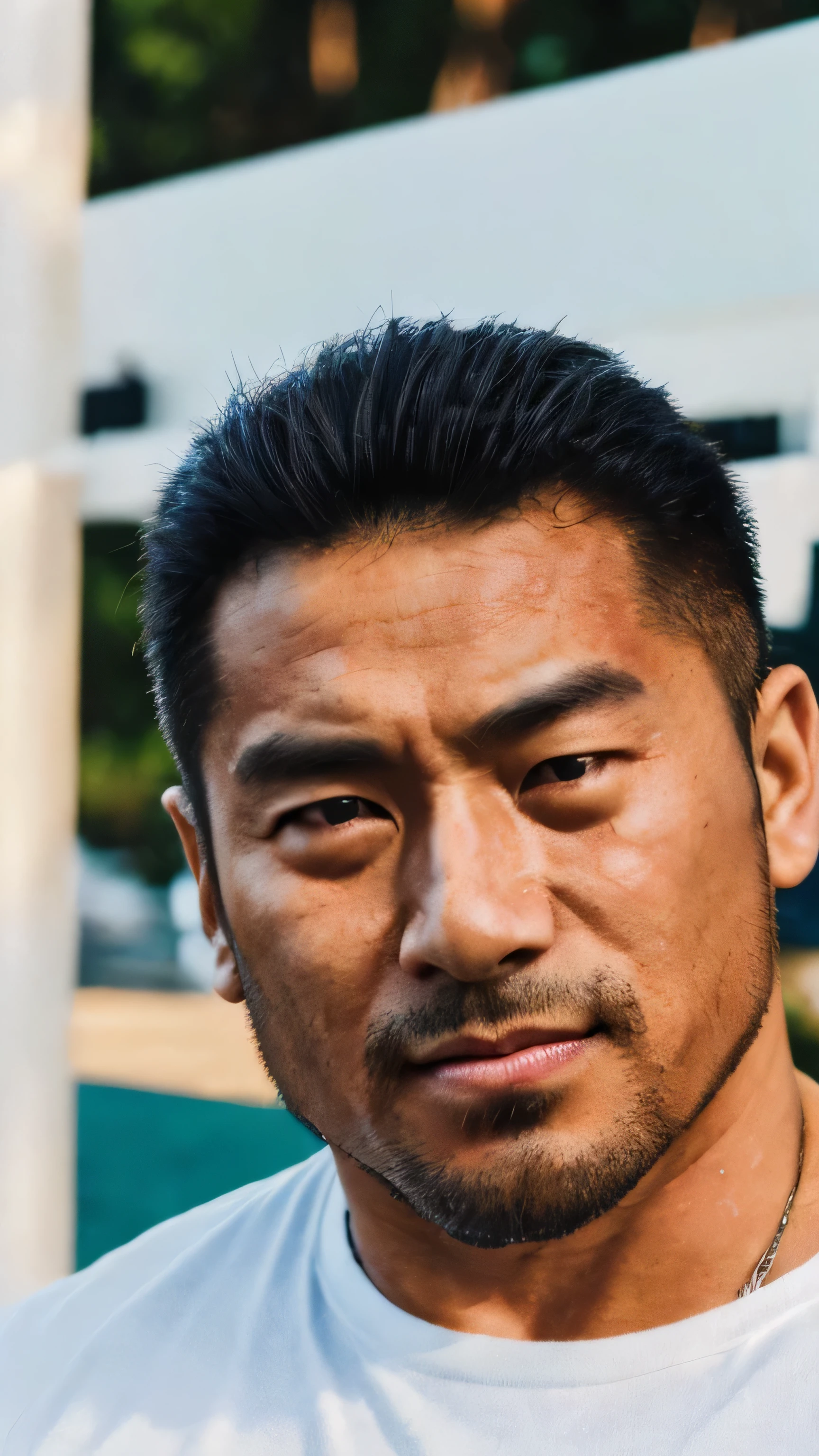 A thick,Very bulky、View here、young men,(Small build:1.6)(Japanese man with tanned brown skin:0.8)、(Skin lackluster:1.3)、(Chubby:1.0)(Sunburn:0.4)、Very Smooth Skin、japanese men、Round face、(Very manly face:1.2)、(Masculine face:0.4)、(muscle fat:0.ung face:1.0)Chubby、(Big pectoral muscles:0.4)fat body(mongoloid face:1.3),(Facial details:1.6),(Very short stature:1.2)、advertising image, clean image, A friendly image, Commercial Banner, corporate photos, official images, Entire device,High quality, Ultra detailed, best quality, insanely detailed, beautiful, masterpiece,nsfw,High quality facial image,natural lighting、