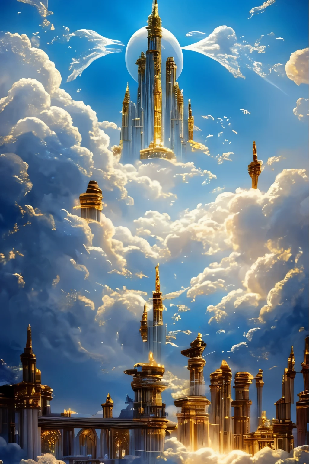 Cloud World, Flying angels, Majestic gate and pillars, sun, moon and stars, In heaven, 
masterpiece, highest quality, Very detailed, 
Sidon, Sidon style
(Realistic), Very delicate and beautiful, Depth of written boundary, Film Grain, Professional Lighting, 
Photon Mapping, Radio City, Physically Based Rendering,