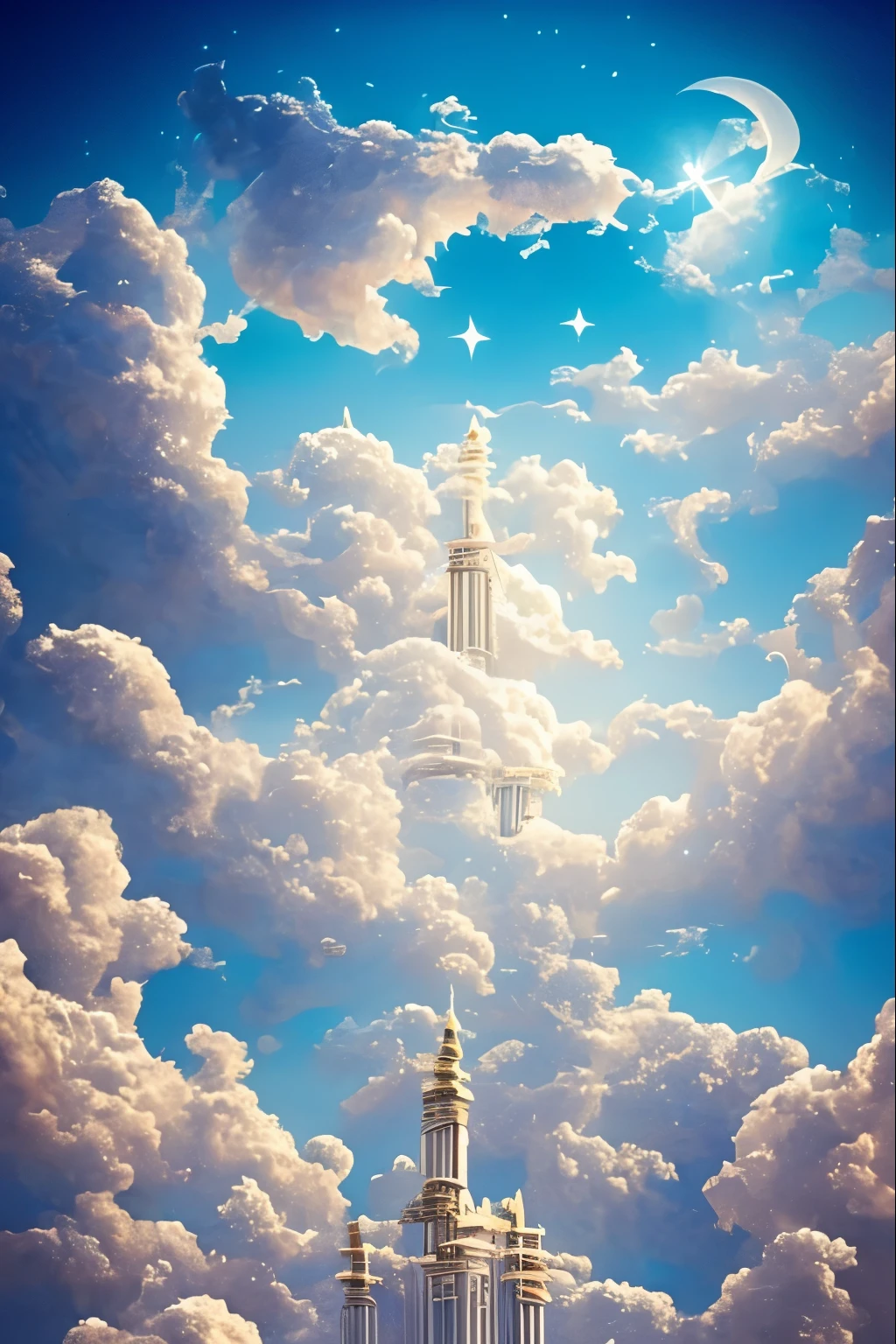 Cloud World, Flying angels, Majestic gate and pillars, sun, moon and stars, In heaven,
masterpiece, highest quality, Very detailed,
Sidon, Sidon style
(Realistic), Very delicate and beautiful, Depth of written boundary, Film Grain, Professional Lighting,
Photon Mapping, Radio City, Physically Based Rendering,