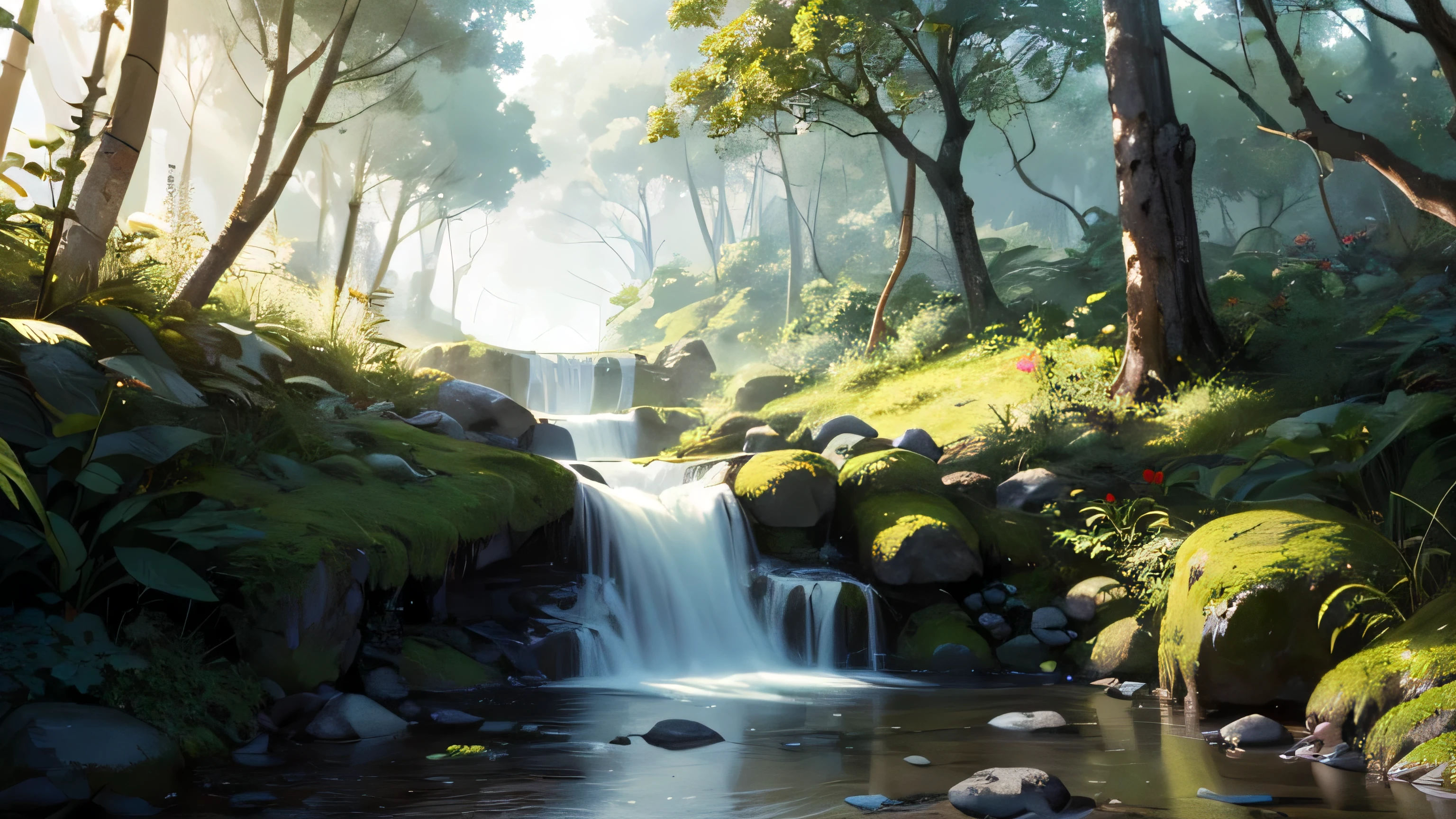 ((melhor qualidade)), (detalhado), 
Forest with stream, with thorns nearby