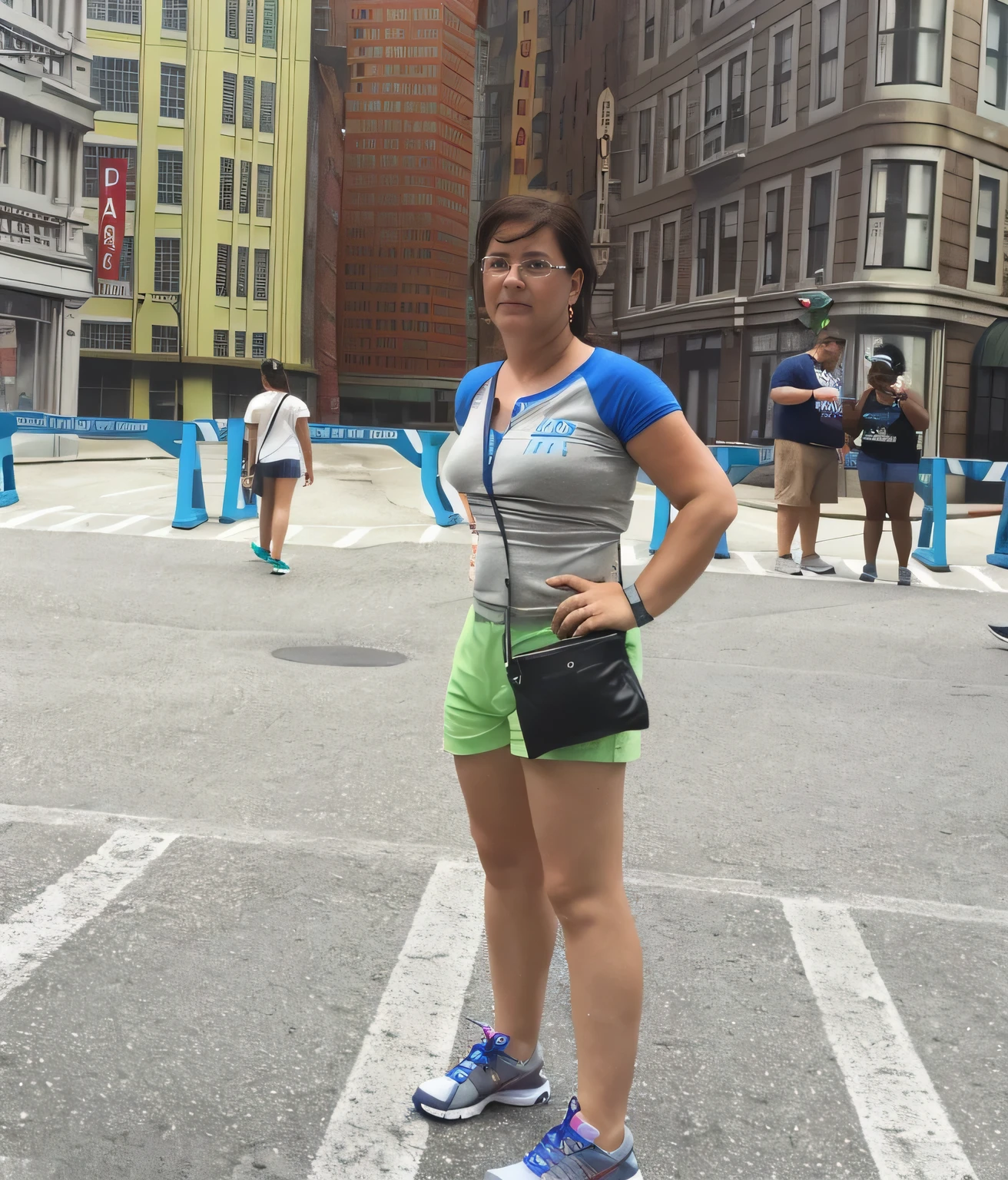 woman standing in a parking lot with a camera in her hand, standing in a city center, standing in a city street, standing on street corner, standing in street, standing in the street, running in savannah, standing in time square, anna, standing in times square, standing in the streets, full body length shot, 3 0 years old woman