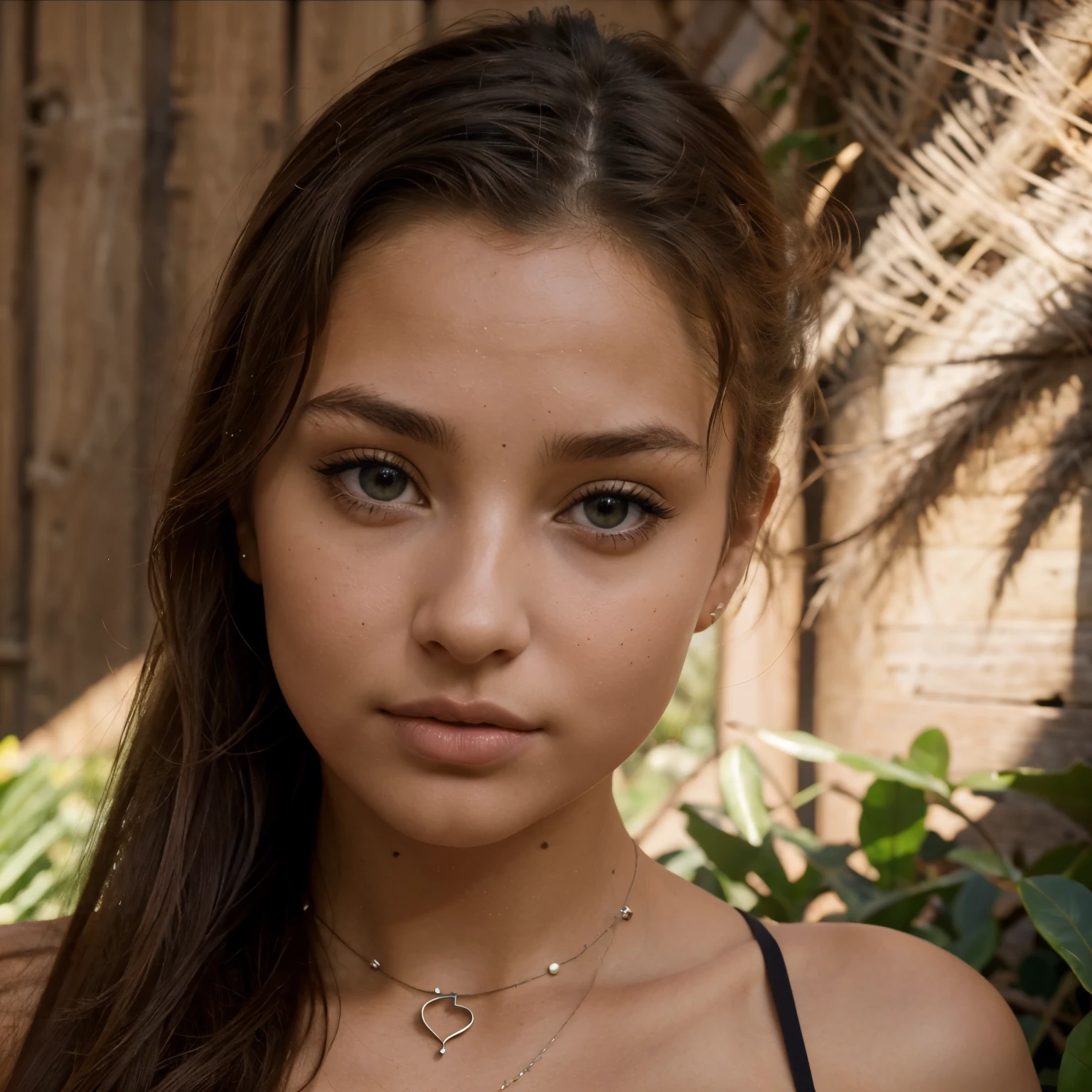 Arafed Femme portant un manteau noir et un collier, Fille sexy aux yeux verts, tanned skin, Portrait de Sophie Mudd, cheveux bruns et grands yeux, selfie d'une jeune femme, Violette Myers, sans maquillage, Maquillage naturel, regardant directement la caméra, comment con artgram, maquillage subtil, Impresionante foto de corps entier, yeux verts perçants, bel angle, pose naturelle, mignon , pose sexy, Image du corps entier, corps entier, séance photo sur tout le corps, Brown Goddess, high detail