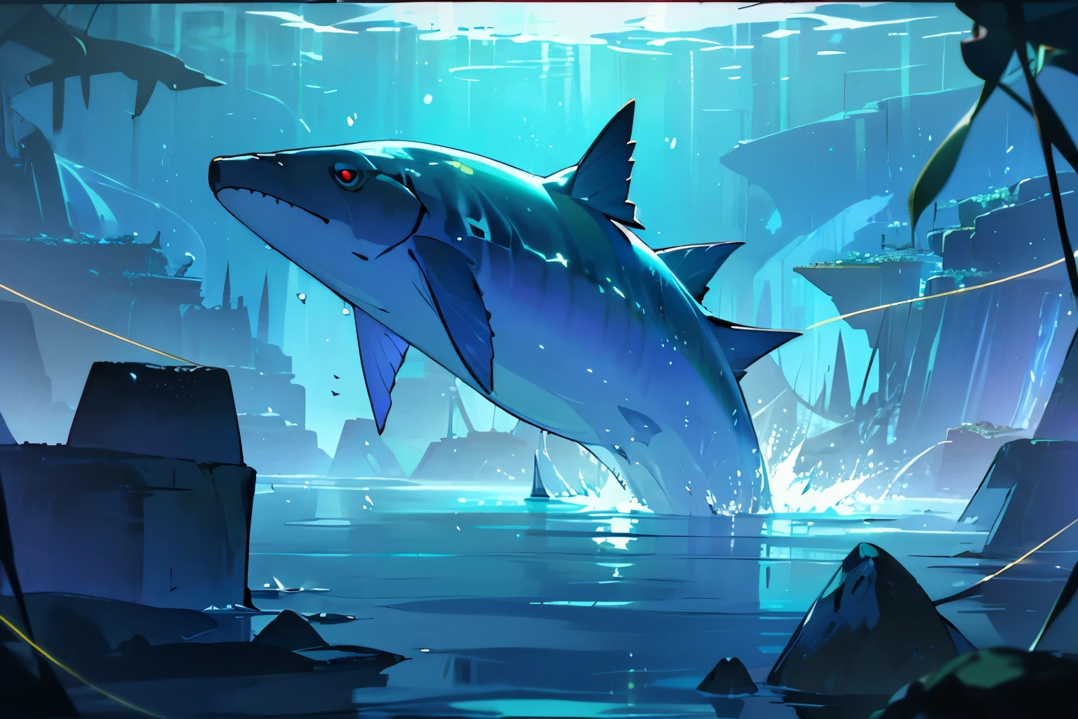 best quality,ultra-detailed,photorealistic:1.37,(highres,4k),underwater,shiny,wet,water splash,sparkling,translucent skin,natural habitat,coral reef,fantastical,mythical creature,breaching,graceful,awe-inspiring beauty,blue tones,dappled sunlight,rippling water,deep sea secrets,curved dorsal fin,powerful muscles,sleek body,sharp teeth,watchful eyes,large marine mammal,majestic presence,aurora borealis,peaceful harmony, 
After the teaching assistant confirms the visual effect，Display pictures will be provided in due time。